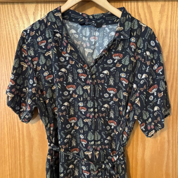 Disturbia Luthien Cottagecore Woodland Print Button-Down Midi Shirt Dress US 14 - Picture 5 of 7